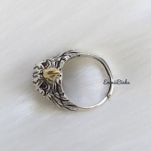 New Vintage Style Etched Eagle Bird Statement Ring / War Eagle Fan - Picture 6 of 10